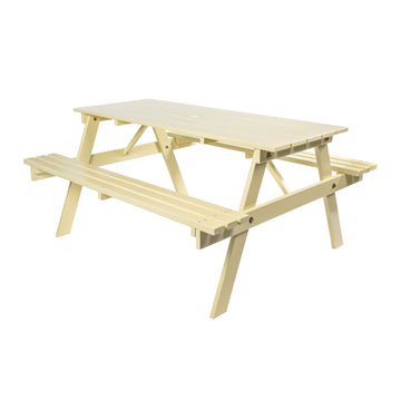Shoreham 59" Modern Classic Outdoor Wood Picnic Table Benches with Umbrella Hole